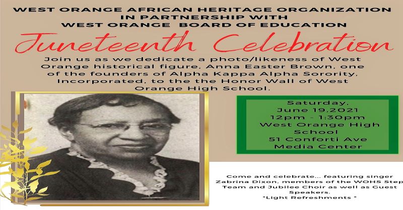 West Orange Schools Partners with West Orange African Heritage Organization to Recognize Educator Anna Easter Brown at Juneteenth Event