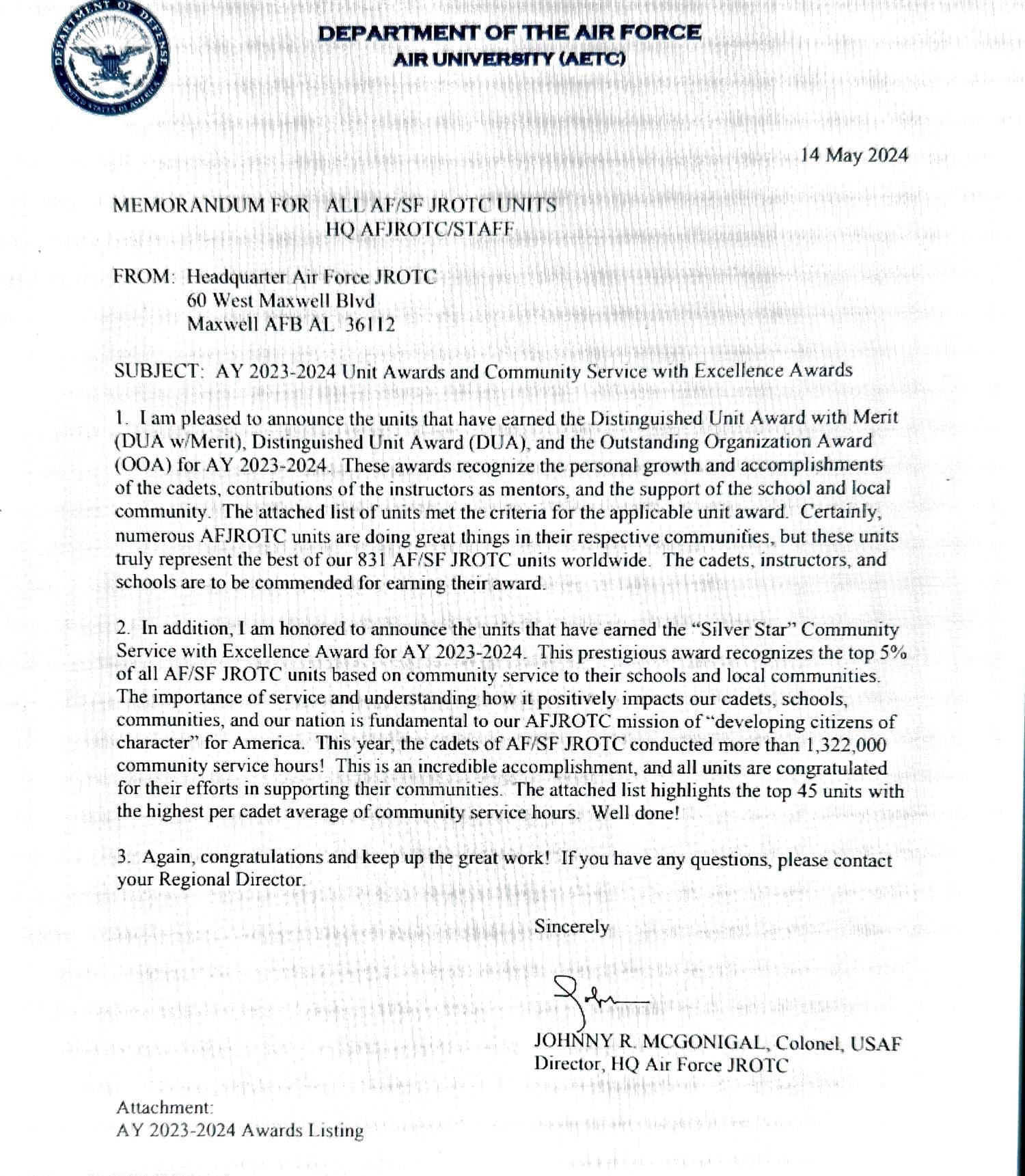 USAF Letter